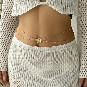 Chaînes de <span class=keywords><strong>ventre</strong></span> RINHOO simples à double couche pour femmes, couleur or, en métal, motif floral, pour bikini, chaîne de taille, bijoux polyvalents pour vacances à la plage - Product Image 3