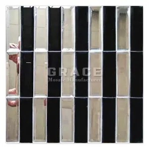 Einfaches schwarz gemischtes weißes Gehwegdesign 3D-Beckenränder-Spiegelglas-Mosaikfliesen Wanddekoration Grace-Mosaik