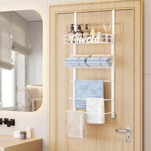 5-Tier <b>Wall</b> <b>Mounted</b> Metal <b>Shelf</b> Custom Over Door Towel Rack Bathroom Storage Organizer with Storage Rack for Towel Holder - Product Image 5