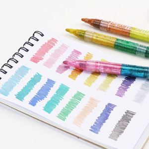 Custom Student Professional Art Double-Headed Tip Double-Color Glitter Flash <b>Pen</b> 16 Colors Plastic Stackable Color <b>Box</b> Marker - Product Image 3