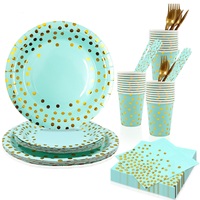 Ensemble de vaisselle jetable pour fête, 10 couverts, comprenant gobelets, serviettes et assiettes en papier, à pois dorés, rose, noir, blanc, vert