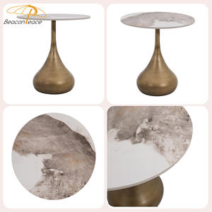 Mesa de Centro Moderna de Lujo con Base de Metal Cepillado de Cobre, Mesa Auxiliar Redonda, Mesa Esquinera para Sala de Estar, Dormitorios, Cafetería - Product Image 5