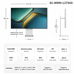 Écran d'ordinateur TCOLOR G27P à meilleur rapport qualité-prix, 99% DCI-P3 10 bits, moniteur <span class=keywords><strong>27</strong></span> <span class=keywords><strong>pouces</strong></span> 5K avec haut-parleurs intégrés <span class=keywords><strong>pour</strong></span> ordinateur portable - Product Image 2