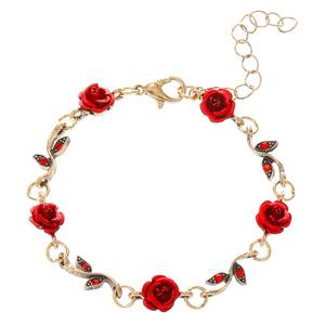 Conjunto <span class=keywords><strong>de</strong></span> Joyería Vintage <span class=keywords><strong>de</strong></span> Rosa Roja con Circones, <span class=keywords><strong>de</strong></span> Aleación <span class=keywords><strong>de</strong></span> Color Dorado y Esmalte, con Diseño <span class=keywords><strong>de</strong></span> Flor y Enredadera, Collar, Pulsera y Pendientes, Paquete <span class=keywords><strong>de</strong></span> 3 Piezas, Regalo para Disfraces y Fiestas - Product Image 5
