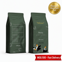 Sachet de café à fond plat imprimé sur mesure avec fermeture éclair et valve unidirectionnelle pour 250g 500g 1kg de grains de café torréfiés en aluminium