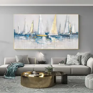 Velero grande fiesta veleros originales se reúnen <span class=keywords><strong>en</strong></span> <span class=keywords><strong>el</strong></span> <span class=keywords><strong>paisaje</strong></span> del puerto arte azul pared arte abstracto <span class=keywords><strong>pintura</strong></span> al óleo a mano - Product Image 3
