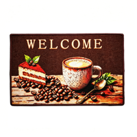Modern Rectangular Welcome Coffee Cake Print Kitchen Rugs Non Slip PVC Back Water Absorbent Oil-Proof Stain Resistant Washable