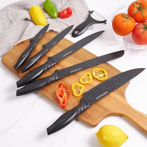 Lot de 6 couteaux de cuisine en acier inoxydable avec éplucheur, revêtement antiadhésif, lame noire, pour la découpe - Vente en gros - Product Image 4