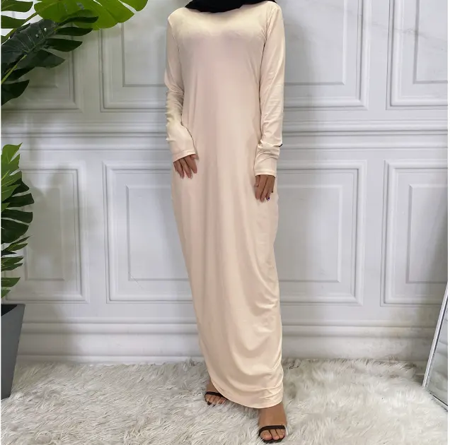Islamic long Sleeve Underdress Abaya Muslim Dress Dubai Simple Inner Dress for Women Turkey Abayas