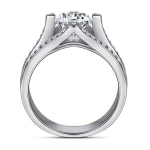 Bague de fiançailles romantique en argent sterling 925 Sun Star Luxury pour femmes, grande pierre en zircon blanc, plaqué rhodium, mariages - Product Image 3