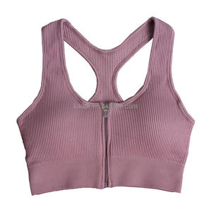 Soutien-gorge de sport yoga sans couture côtelé à maintien élevé avec fermeture éclair avant, coussinets amovibles, extensible dans les quatre sens, antibactérien, séchage rapide, léger - Product Image 6