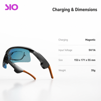   Lunettes de cyclisme intelligentes 5.3, charge magnétique, 4-5 heures de lecture de musique, portée de 10 m, contrôle par bouton, lunettes de sport d'extérieur