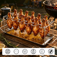 CUISYERA Support de cuisson en acier inoxydable pour cuisses de poulet, 14 emplacements, pour barbecue, ailes de poulet, cuisses de poulet, support de rôtissage pour fumoir