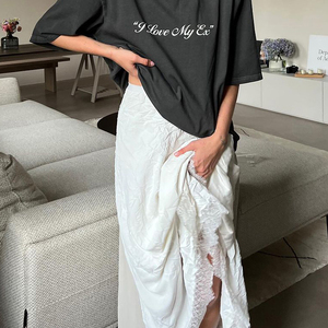 Último diseño 2024 arrugado cintura elástica encaje ajuste Irregular dobladillo Casual <span class=keywords><strong>moda</strong></span> verano blanco Falda larga para damas jóvenes - Product Image 2