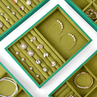 Jinsky usine bijoux plateau citron vert velours bijoux présentoir plateaux anneau boucle d'oreille plateau avec couvercle transparent