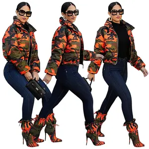 Fashion Women's Camouflage Bubble Coats Winter And Autumn Clothes Zip Up Ladies Cotton Heated Bomber Puffer Jacket