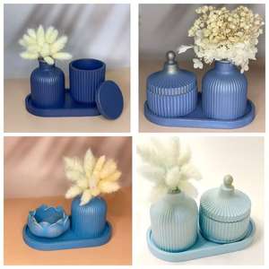 Molde de silicona de resina epoxi con diseño de loto y rayas para portavelas, florero, molde para pasteles, bandeja de almacenamiento DIY para manualidades de yeso y cemento - Product Image 3