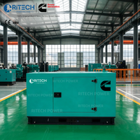 Générateur diesel silencieux à châssis ouvert Ritech Génération 20kw 30kw 50kw 60kw 80kw 100kw avec ATS, triphasé, refroidissement par eau, démarrage électrique