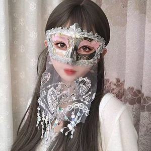 Masque de tête en plastique pour cosplay d'adultes, femmes et enfants, avec voile et paillettes, pour Halloween et anniversaire - Product Image 5