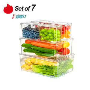 Zhanggong Custom Logo 7 PCS Kitchen Clear Plastic Storage Bins Fridge Storage Box <strong>Organizer</strong> Refrigerator <strong>Organizer</strong> - Product Image 1