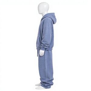 Blue 100% Cotton Tracksuit Set Full <b>Zip</b> <b>Hoodie</b> Side <b>Pockets</b> Regular Fit Printed Streetwear Autumn Style Made AMSEC INDUSTRY - Product Image 4