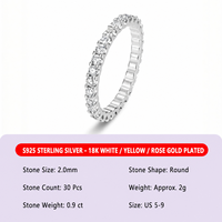 Bague d'éternité personnalisée en argent sterling S925 avec moissanite, plaquée or 18 carats, pavé rond, pour femme, vente en gros