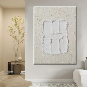 Paleta cuchillo 3D grueso minimalista blanco abstracto pared arte hecho <span class=keywords><strong>a</strong></span> mano pintura al óleo para sala de estar - Product Image 2