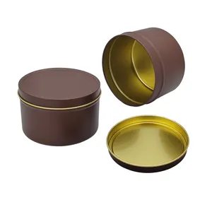 Wholesale hot sales Empty Luxury Metal Tinplate Soy Wax Round Candle tins Packaging Black Gold Silver brown 4oz 8oz Candle Tin