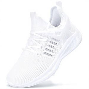 Kadın Beyaz Örgü Koşu Ayakkabıları Nefes Alabilen Bağcıklı Yürüyüş Spor Ayakkabıları Yeezys Yuvarlak Burun Günlük Spor Salonu Ayakkabıları - Product Image 4