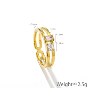 Anillo de Acero Inoxidable con Circonita Cuadrada de Doble Capa, Estilo Lujoso y Ligero, Accesorio Dorado Elegante para Regalo y Uso Diario - Product Image 5