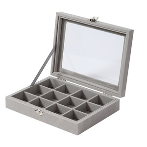 Velvet Jewelry Box Gray Beige Flip <b>Top</b> Ring Necklace <b>Earring</b> Storage Organizer Dustproof Jewelry Case - Product Image 5