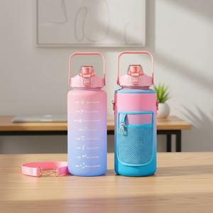 BPA-Free Gym <b>Water</b> <b>Bottle</b> with Straw 2-IN-1 Plastic Lid 1 Gallon Capacity Drink <b>Motivational</b> <b>Bottle</b> - Product Image 1