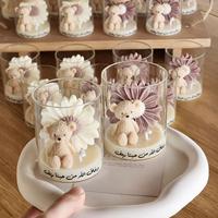 Bougies Personnalisées Mignonnes, Parfumées Ourson, Fleur de Marguerite, Fleur et Ourson Rose pour Souvenirs de Baptême et Cadeaux d'Anniversaire