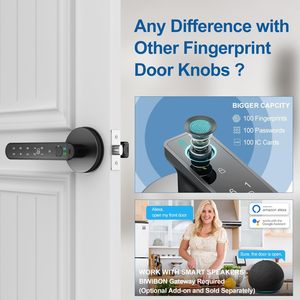 Smart Keypad <strong>Door</strong> Lock with Handle,Fingerprint Keyless Entry Digital Lock with Built-in Doorbell,Biometric <strong>Door</strong> <strong>Knob</strong> - Product Image 4
