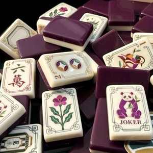 มีสินค้าในสต็อก ชุดไพ่นกกระจอกอเมริกันแบบพกพา พับได้ 4 คนเล่น รุ่น Plum Panda Luxury Acrylic พร้อมแผ่นรองเล่นสีบัตเตอร์สกอตช์ - Product Image 1