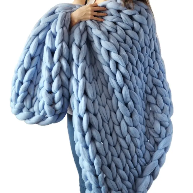 PLFR Giant Yarn Australian Merino Wool And Acrylic Or Polyester Chenille Handmade Chunky Knitted Blanket