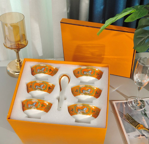 2024 East Horse Bone China <b>Dinnerware</b> Set New Orange Ceramic Soup Rice Bowl Cubilose Eco-Friendly Animal Gift Box Included - Product Image 1