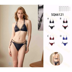 HDJ <b>Bikini</b> <b>Set</b> Plus Size Tummy Control Swimwear Women Solid Color Tie Side Halter Neckline Spandex Nylon SQ66121 - Product Image 1