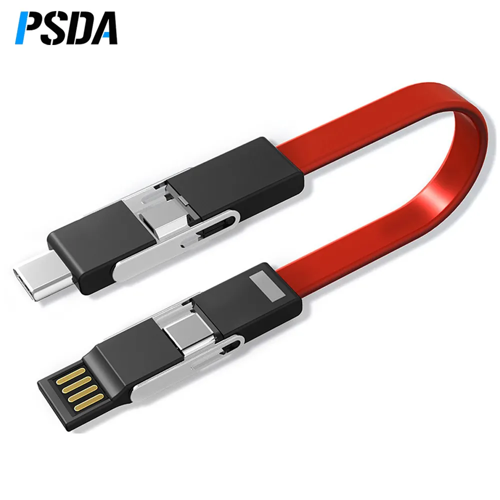 PSDA 4 In 1 Keychain Usb Cable Magnetic Short Cable Power Bank Charge for Micro Usb Type C Smartphone Cord Usbc Pd Charger Cable