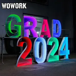 2024 WOWORK 3ft 4ft 5ft 1m 120cm giant big metal light up infinity mirror abyss marquee numbers for birthday party event rent