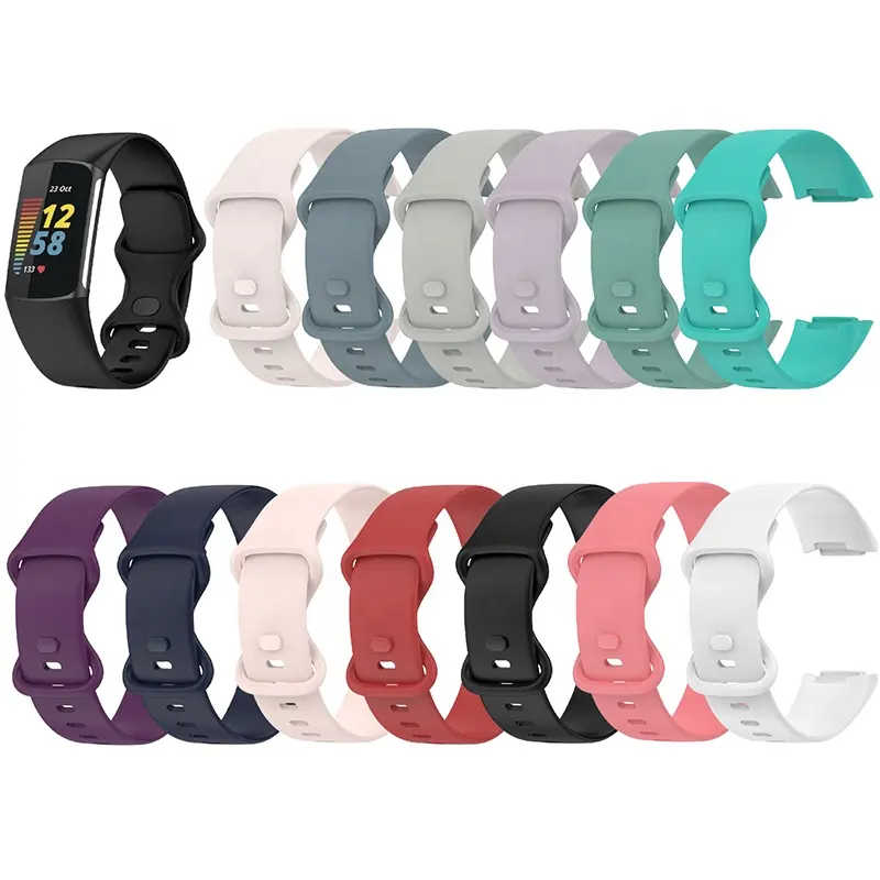 S/L Pure Color Soft Rubber Smart Wristband Bracelet Strap Replacement Belt Accessories For Fitbit Charge 5 Silicone Watch Band