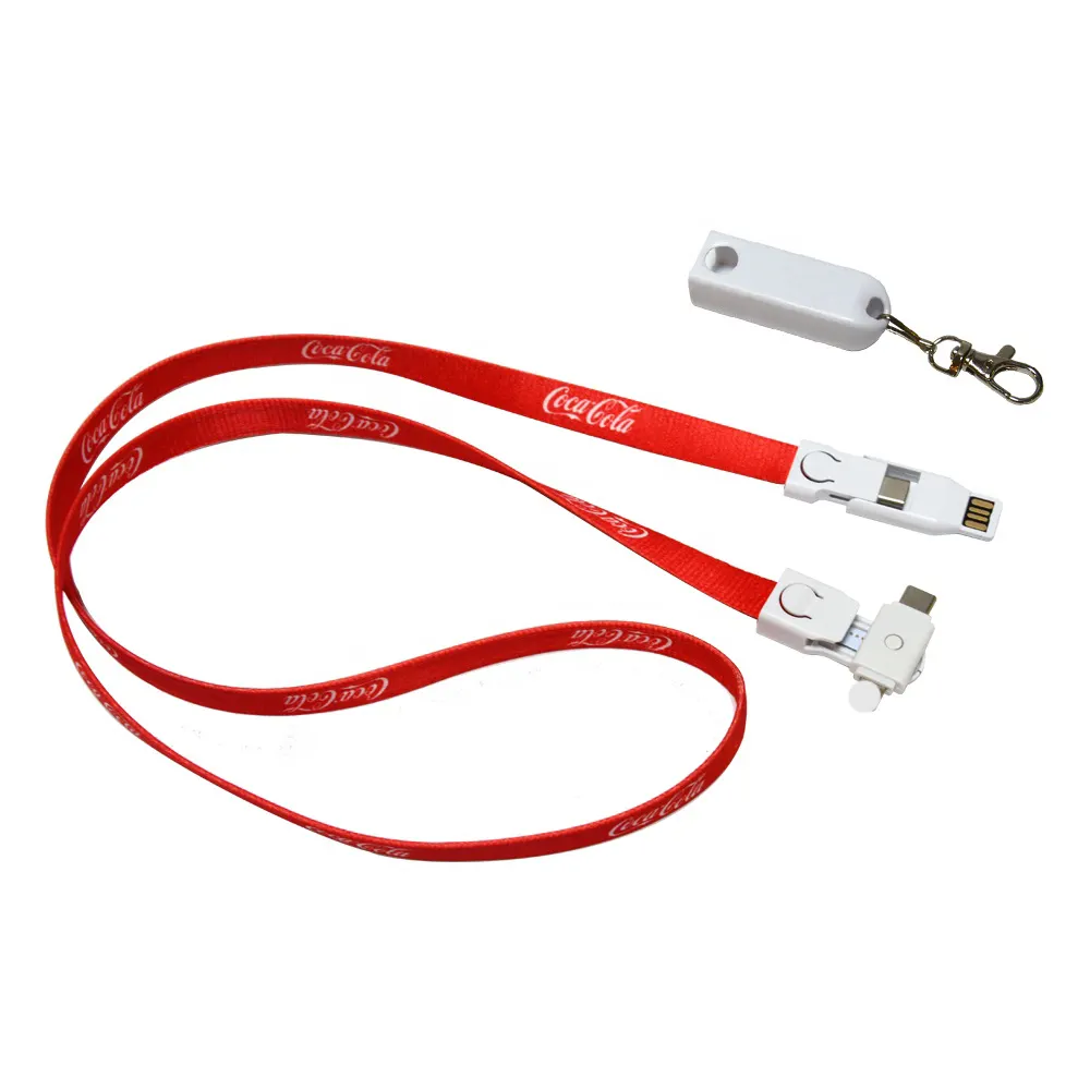 Wholesale Double Input 4 in 1 Lanyard Cable USB Charging Cable with Keychain Phone Charge Cable