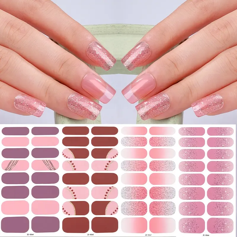 Wholesale Price Various Design New Nail Decoration 16 Tips Gel Nail Strips Custom Logo Package Nail Sticker UV