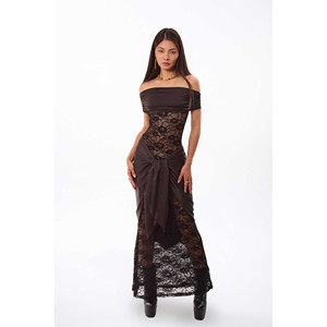 Abito lungo in pizzo con spalle scoperte - Product Image 2