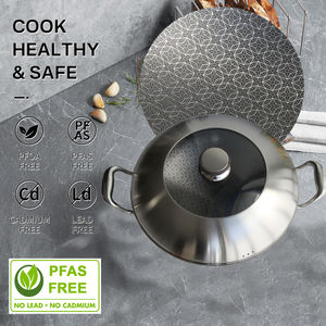 New Design Panelas Duráveis Cerâmica Revestimento Interior Eco-Friendly Aço Inoxidável <span class=keywords><strong>Non</strong></span> <span class=keywords><strong>Stick</strong></span> <span class=keywords><strong>Wok</strong></span> 30cm <span class=keywords><strong>Wok</strong></span> Pan Com Tampa De Vidro Plano - Product Image 3