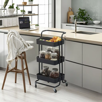 Étagère de rangement métallique portable autoportante à 3 niveaux avec poignée et chariot à roulettes, conception détachable, écologique, pour la maison et le bureau