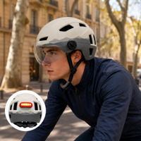 Casque de vélo de route populaire avec clignotants LED, moule exclusif, casque de cyclisme avec bouton magnétique, lunettes, casque de vélo électrique