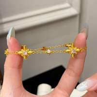 Bracelet ajustable vintage pour femme avec breloque fleur étoile, perles et zircon en cristal, style gothique