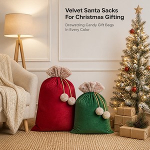 Sacchetto di Natale in Velluto con Coulisse per Caramelle e Regali, Vuoto per Sublimazione, Ingrosso, OEM, Produzione in Fabbrica - Product Image 2