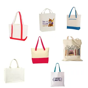 Cotton Canvas Tote Bag Reusable Custom Print Canvas Shopping Bag With Logos Pocket and Zipper Large Tote Bag Blank Plain Durable
